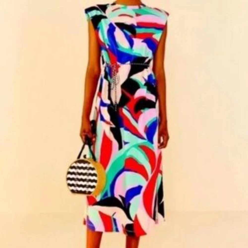 FARM Rio Colorful Abstract Midi Dress - Picture 1 of 11